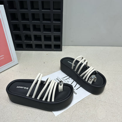 Bread slippers for women outerwear summer new style toe metal buckle one-strap Roman sandals