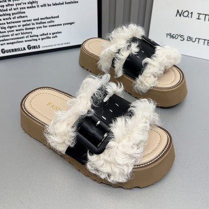 Women summer slippers fashionable bottomed fluffy shoes