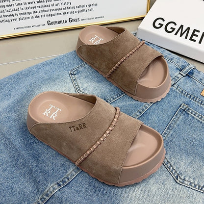 Genuine flip flops leather slippers for women's summer outerwear