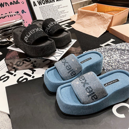 Slippers Water Diamond Letter Slope Heel Women Slippers Shoe