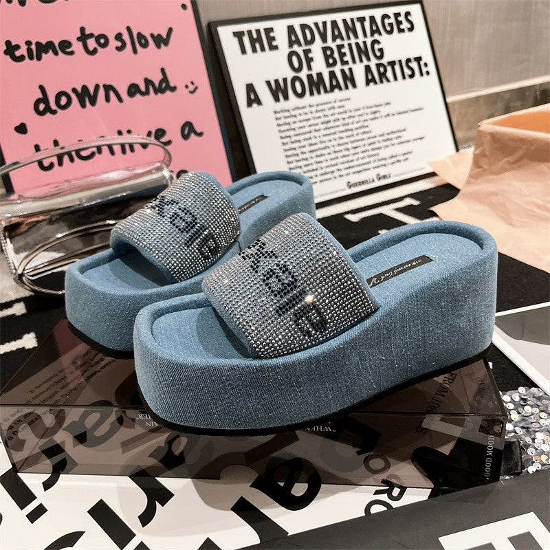 Slippers Water Diamond Letter Slope Heel Women Slippers Shoe