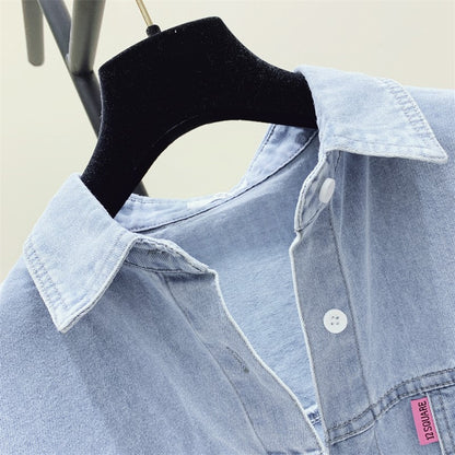 Cutting counter striped denim shirt women's loose top