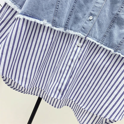 Cutting counter striped denim shirt women's loose top