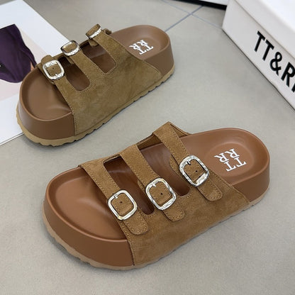 Leather Boken sandals for women thick soles summer slippers