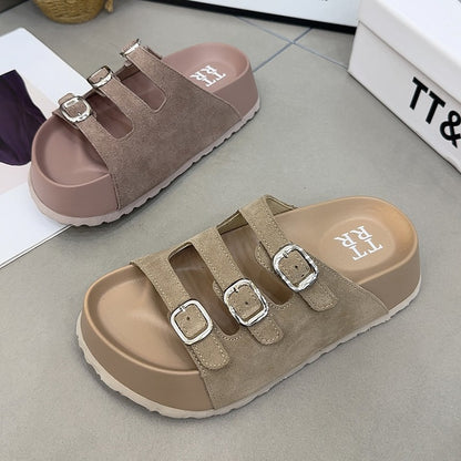 Leather Boken sandals for women thick soles summer slippers