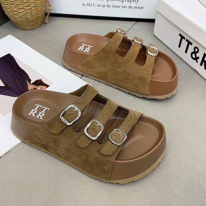 Leather Boken sandals for women thick soles summer slippers