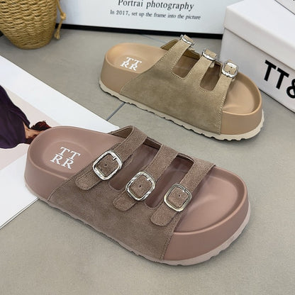 Leather Boken sandals for women thick soles summer slippers