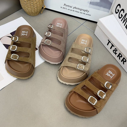 Leather Boken sandals for women thick soles summer slippers