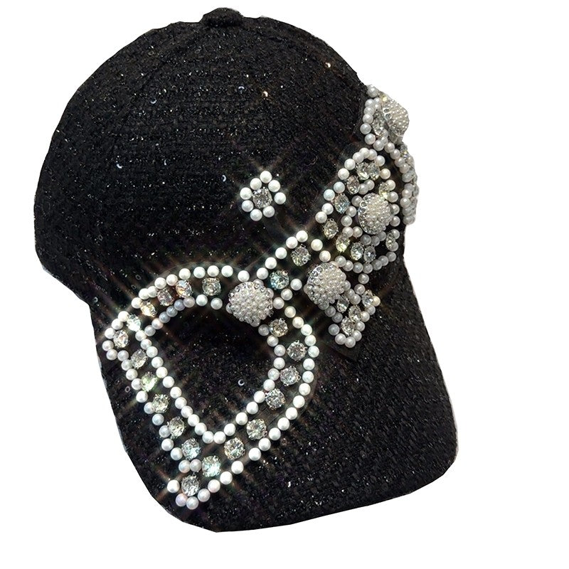 Wind Coarse Fabric Pearl Letter Duck Tongue Hat Women's Baseball Hat