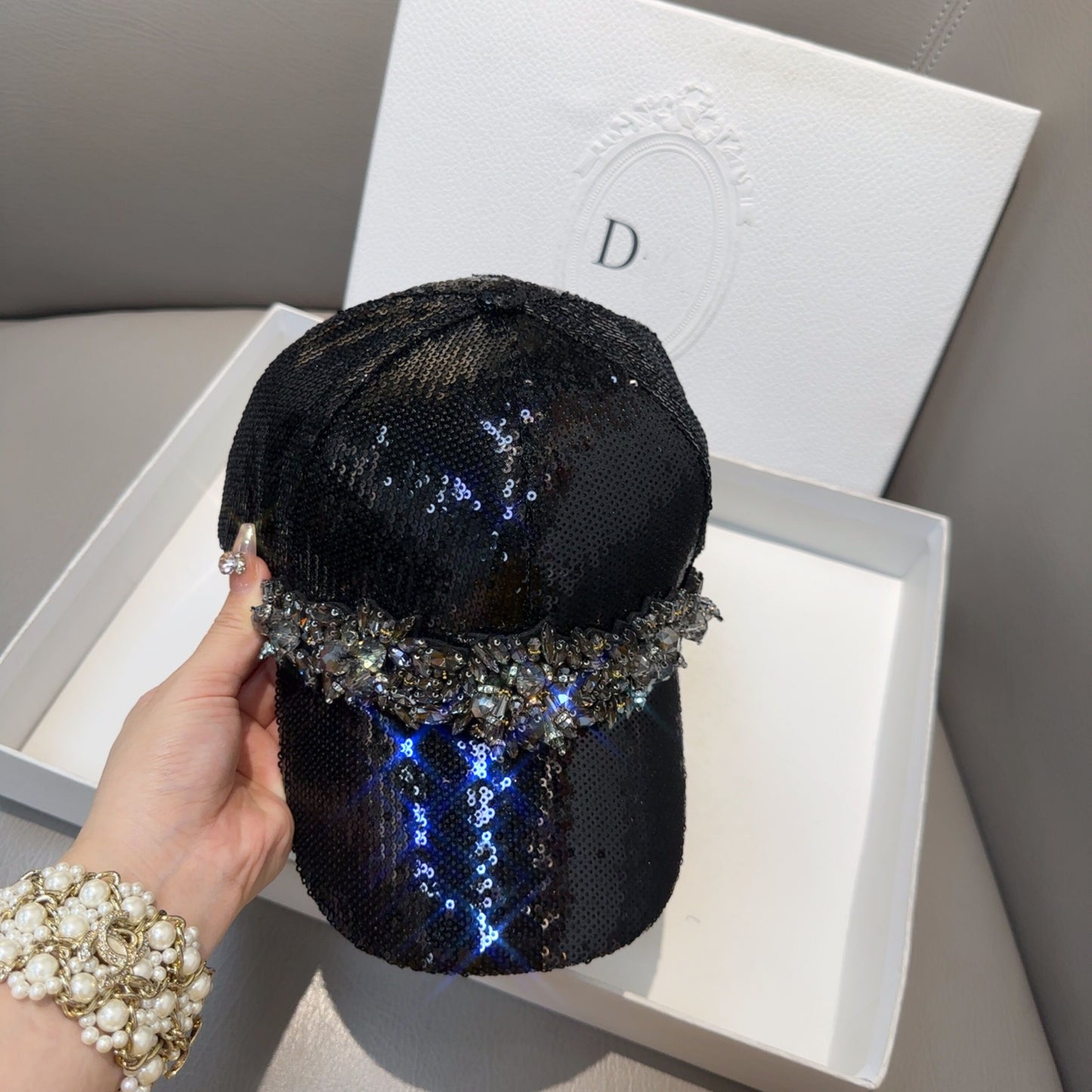 Purely handmade rhinestone sequined dome cap for women