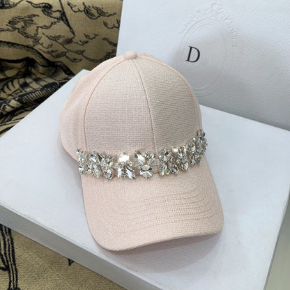 Rhinestone coarse tweed hard top baseball cap