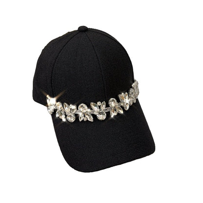 Rhinestone coarse tweed hard top baseball cap