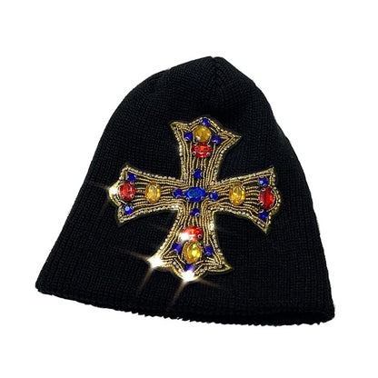 Cross gem wool knitted hat fashionable