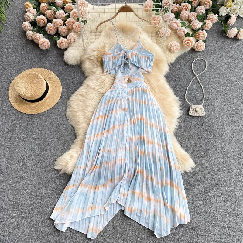 Beach holiday dress summer hot style hollow design cross V-neck sexy backless suspender dress