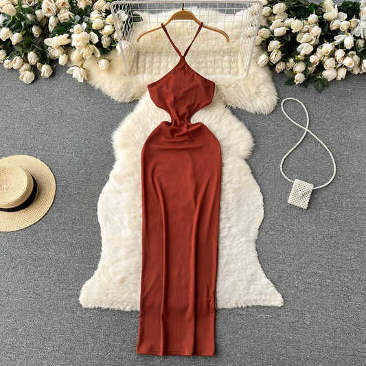 Light mature high-grade slim sling halter neck long dress