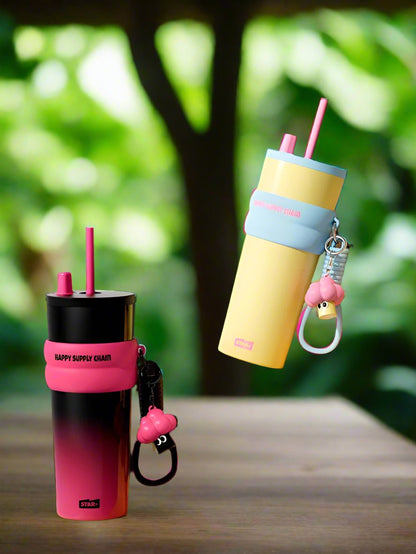 Insulated cup capacity car mounted coffee straw water cup