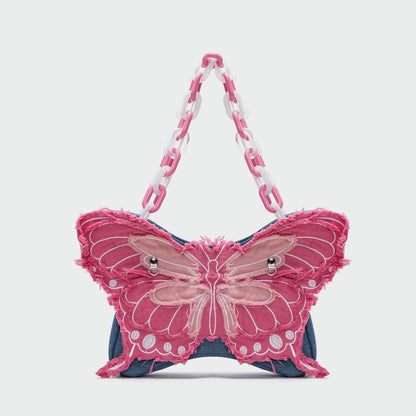 Butterfly denim shoulder crossbody handbag