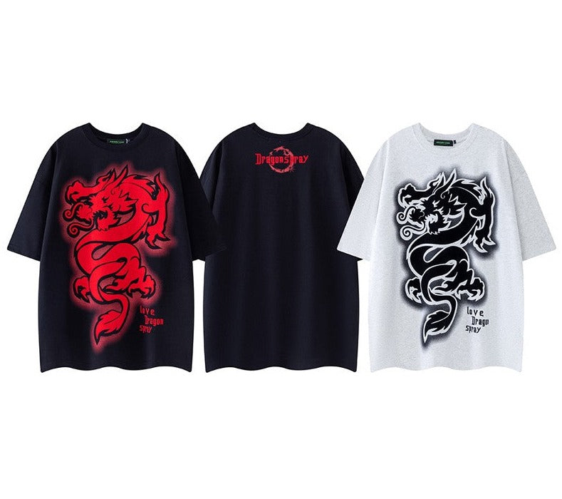 Dragon hiphop half-sleeved top summer T-shirt for men and women amicia