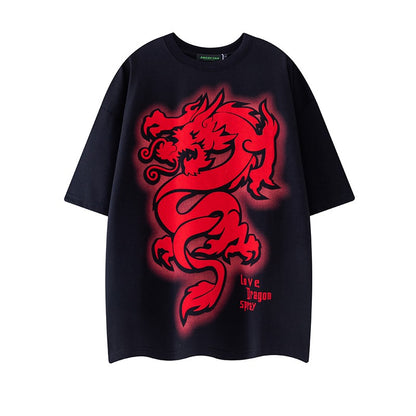 Dragon hiphop half-sleeved top summer T-shirt for men and women amicia