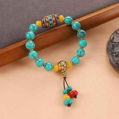 Unisex Tibetan Hand String Turquoise Bodhi Buddha Bead Bracelet