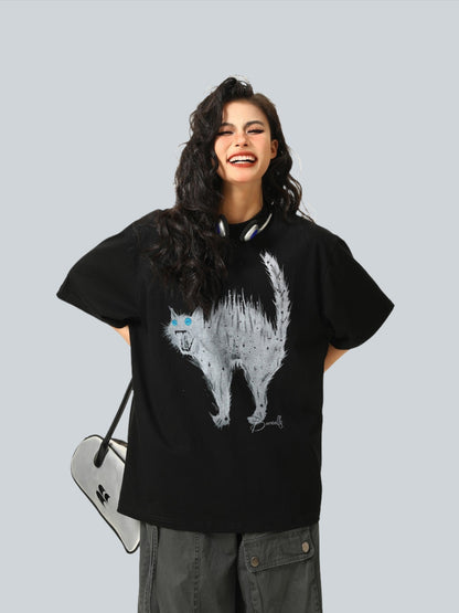 Street cat graphic camicia short-sleeved T-shirt unisex tops