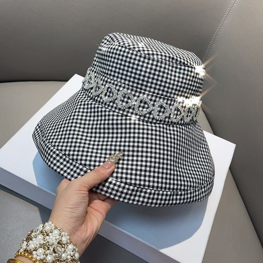 Bucket hat Houndstooth rhinestone lady style fisherman hat for women fashionable