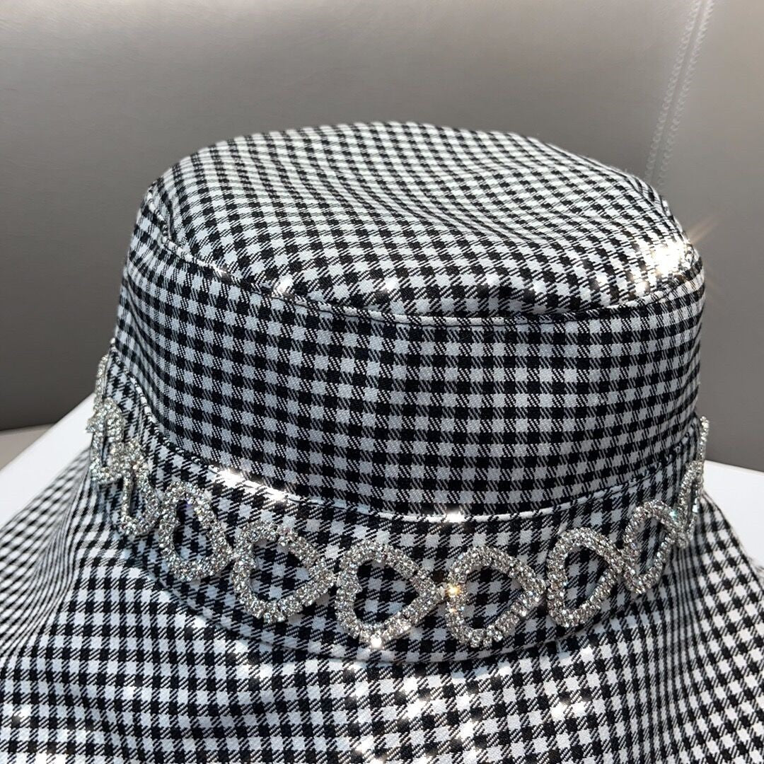 Bucket hat Houndstooth rhinestone lady style fisherman hat for women fashionable