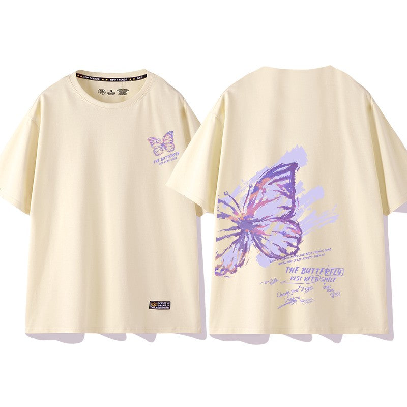 Butterfly T-shirt women's short-sleeved loose printed top half-sleeve