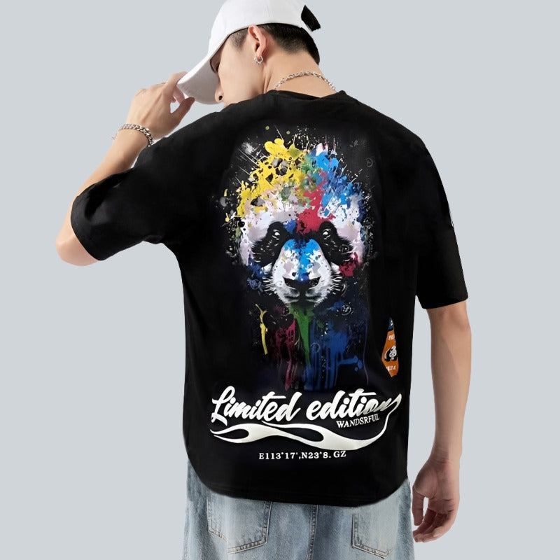 Panda pattern T-shirt unisex oversize printed short-sleeved camicia men's summer top