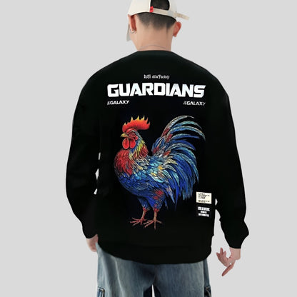 Sweatshirts big rooster pattern printed hoodies men's autumn round neck long-sleeved top