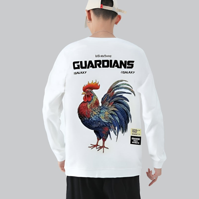 Sweatshirts big rooster pattern printed hoodies men's autumn round neck long-sleeved top