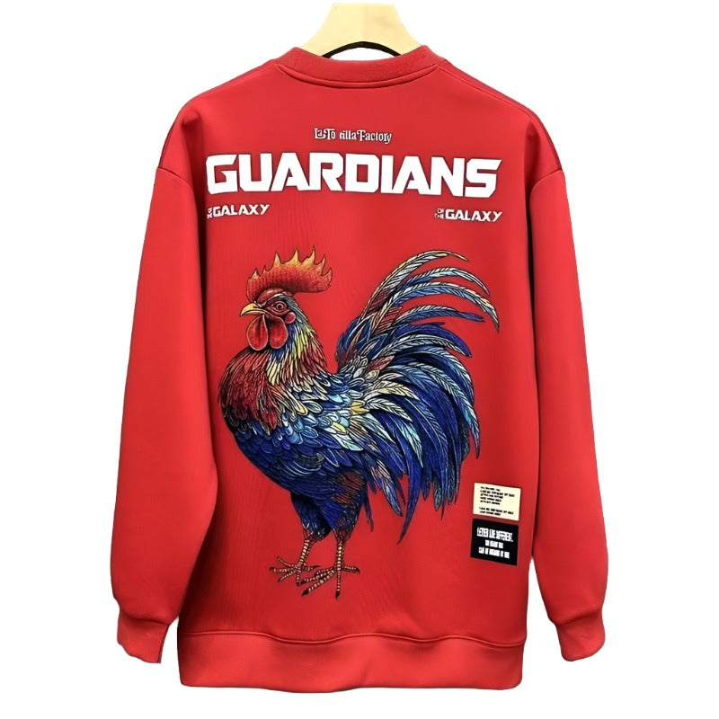 Sweatshirts big rooster pattern printed hoodies men's autumn round neck long-sleeved top