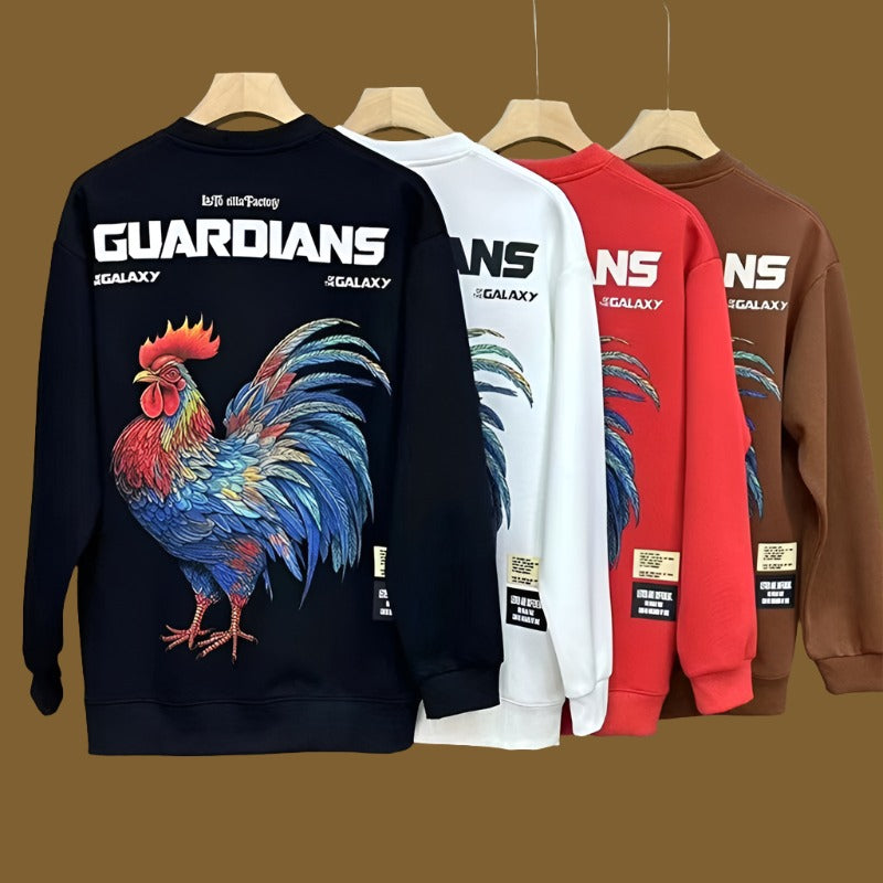 Sweatshirts big rooster pattern printed hoodies men's autumn round neck long-sleeved top