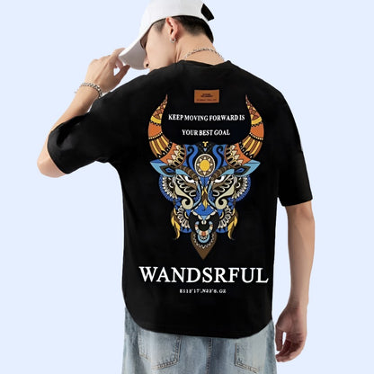 Style Bull head print hem short-sleeved T-shirt men's new summer half-sleeve camicia