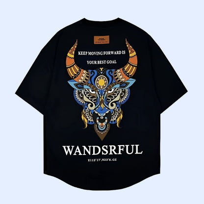 Style Bull head print hem short-sleeved T-shirt men's new summer half-sleeve camicia