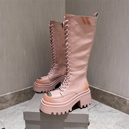 Powder blusher boots lace up shoes