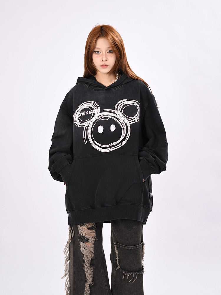 Bear Gradient Tie-Dye Hooded Sweatshirt for Men and Women Pullover Oversize