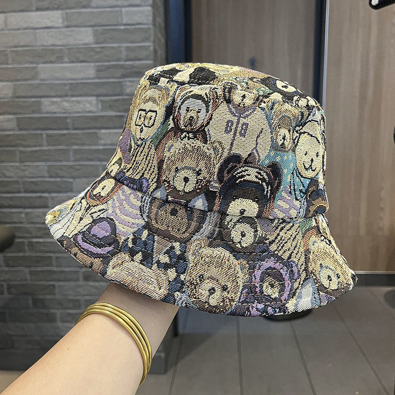 Bucket bear print hat for women