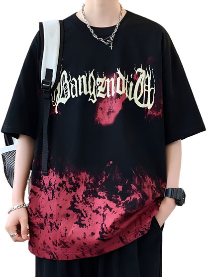 Summer gradient print half-sleeved t-shirt unisex loose tops