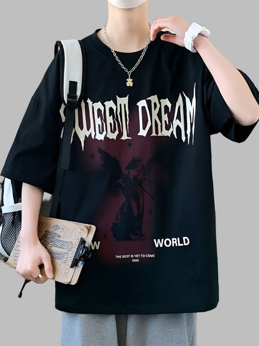 Fad graphic T-shirt men's summer casual black loose top