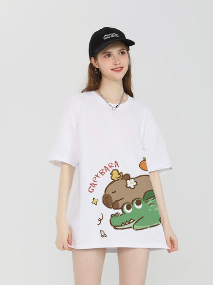 T-Shirt mit Krokodil-Grafik für Damen, kurzärmlig