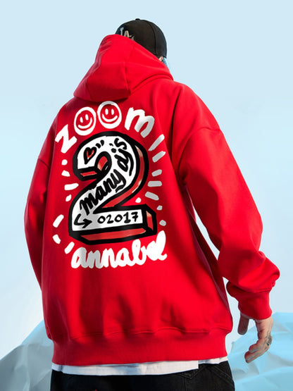 Winter men's graffiti hip-hop hooded sweatshirt street red trend large size street dance loose fit