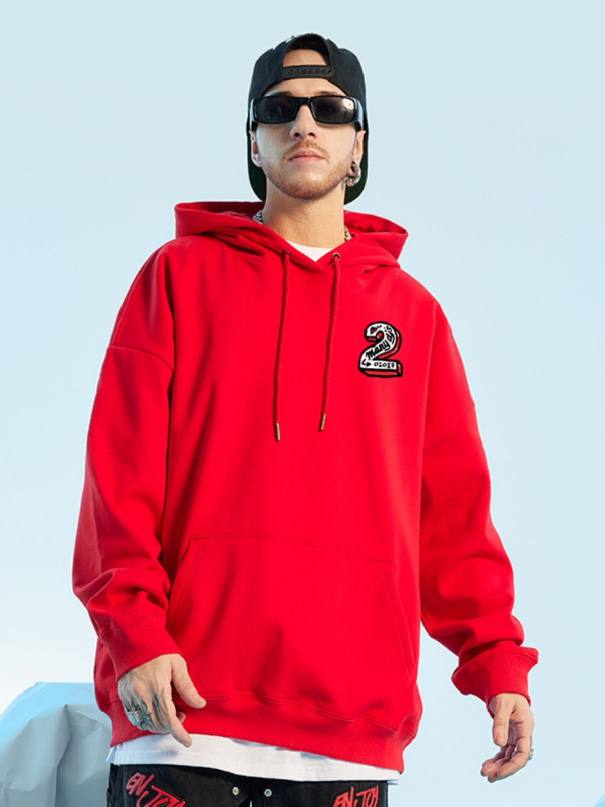 Winter men's graffiti hip-hop hooded sweatshirt street red trend large size street dance loose fit