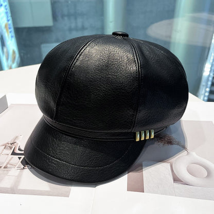 PU leather metal buckle octagonal hat for women