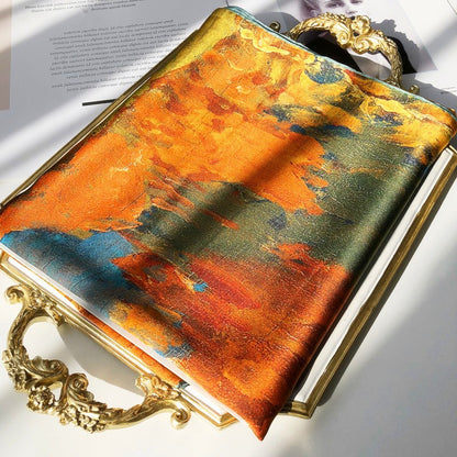 Oil painting satin silk scarf women dual-purpose square scarf