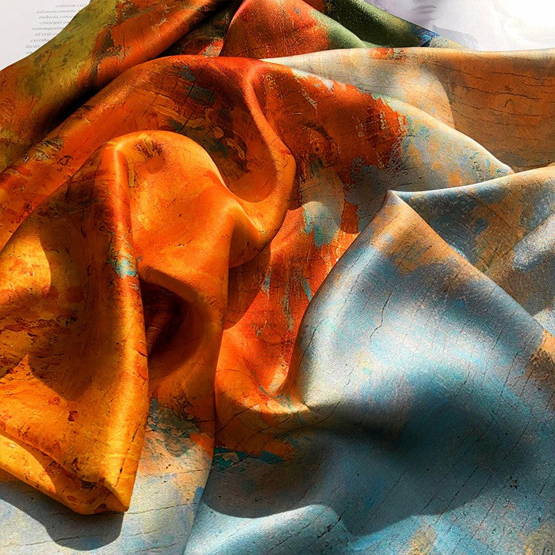 Oil painting satin silk scarf women dual-purpose square scarf