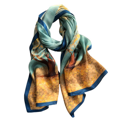 Scarf silk oil painting satin women's scarf shawl dual-purpose