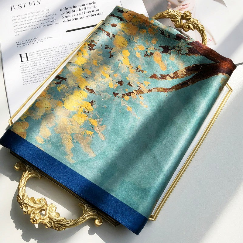 Scarf silk oil painting satin women's scarf shawl dual-purpose