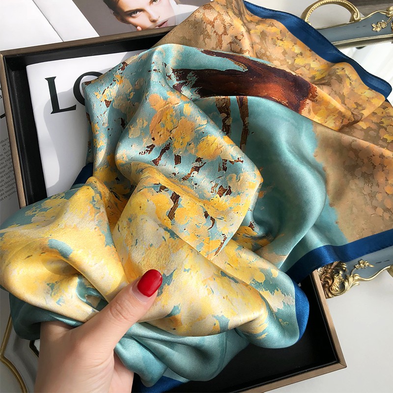 Scarf silk oil painting satin women's scarf shawl dual-purpose