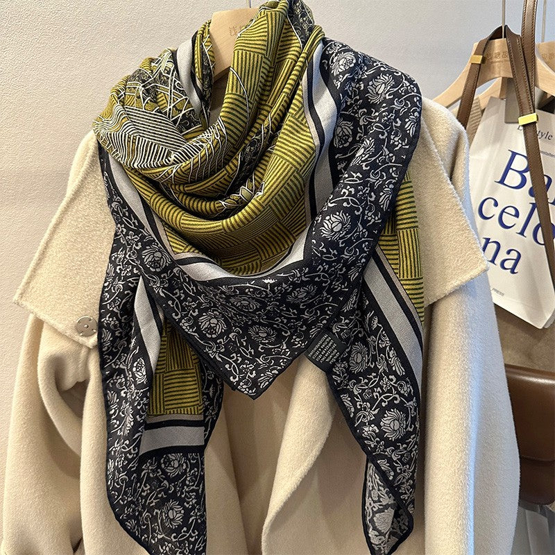 Gray-green loom silk wool scarf